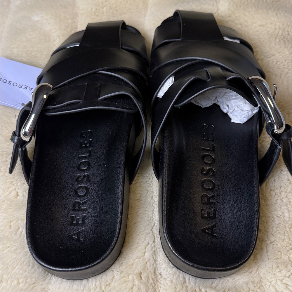 Aerosoles Liberty Fisherman Leather Mules Black Slip On Shoes Ladies 8M - Picture 5 of 16